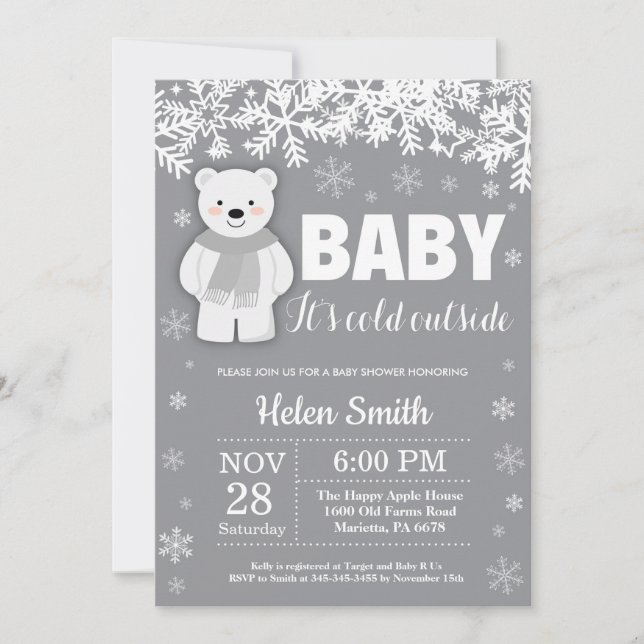 Invitation Baby shower d'hiver de l'ours polaire Snowflake In (Devant)