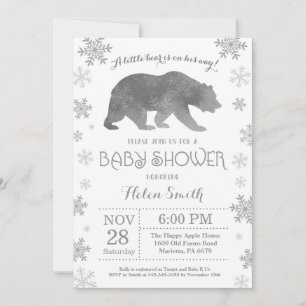 Invitation Baby shower d'hiver de l'ours polaire Snowflake In