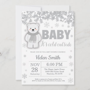 Invitation Baby shower d'hiver de l'ours polaire Snowflake In