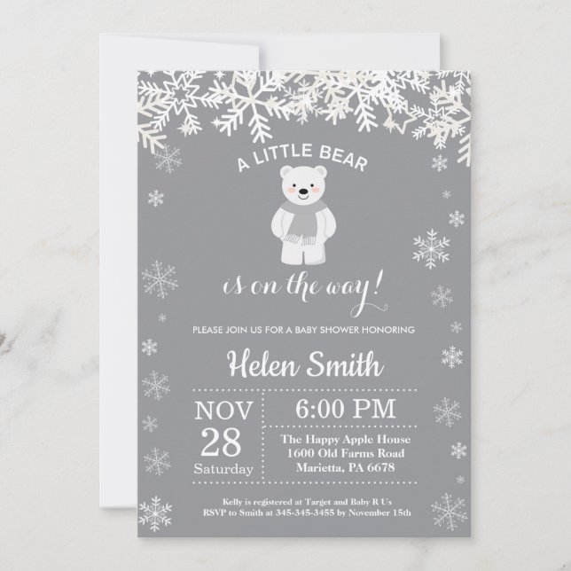 Invitation Baby shower d'hiver de l'ours polaire Snowflake In (Devant)