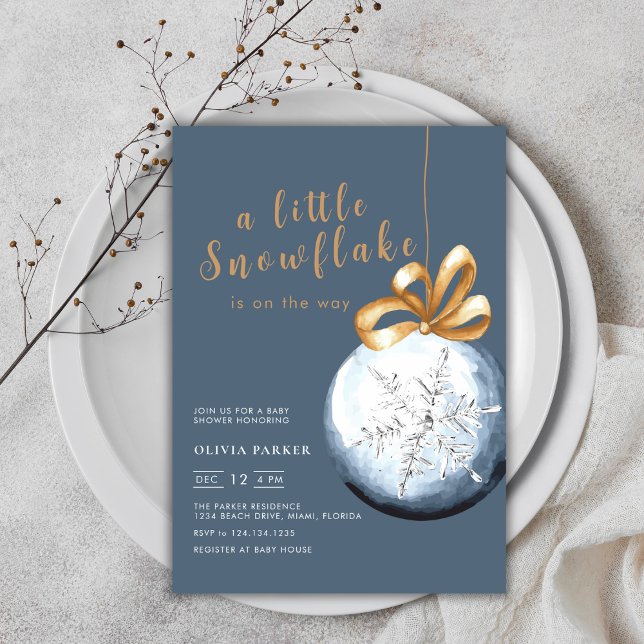 Invitation Baby shower d'hiver de Navy Blue A Little Snowflak (Navy Blue A Little Snowflake Winter Baby Shower Invitation)