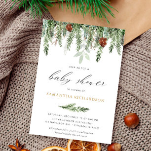 Invitation Baby shower d'hiver de pin neutre pour les femmes