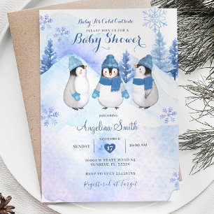Invitation Baby shower d'hiver de Pingouin blanc