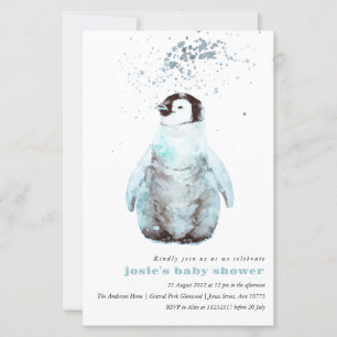 Invitation Baby shower d'hiver de Pingouin d'aquar