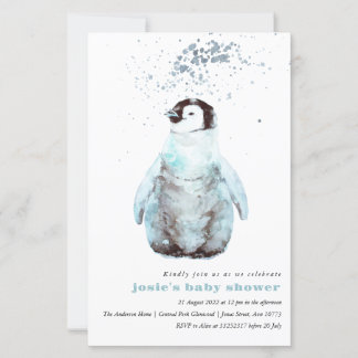 Invitation Baby shower d'hiver de Pingouin d'aquar