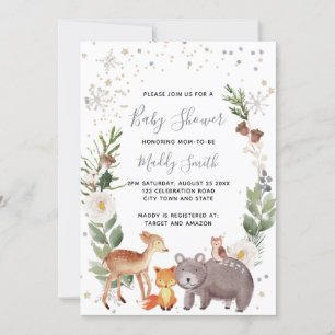 Invitation Baby shower d'hiver des animaux des bois mignons