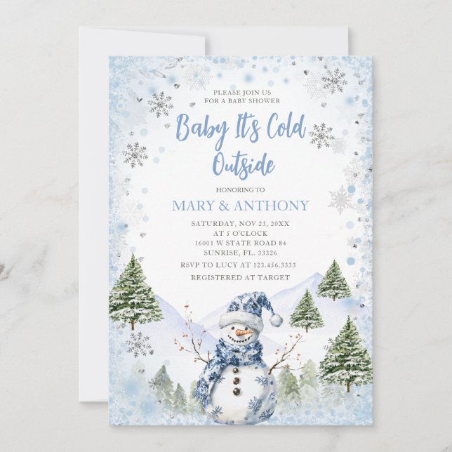 Invitation Baby shower d'hiver des chutes de neige (Devant)