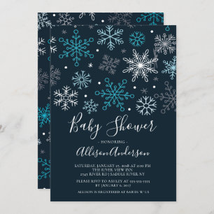 Invitation Baby shower d'hiver des flocons de neige modernes