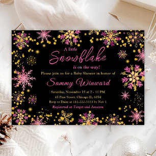 Invitation Baby shower d'hiver des flocons d'or et de rose