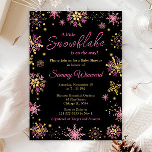Invitation Baby shower d'hiver des flocons d'or et de rose