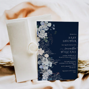 Invitation Baby shower d'hiver du Fleur sauvage bleu