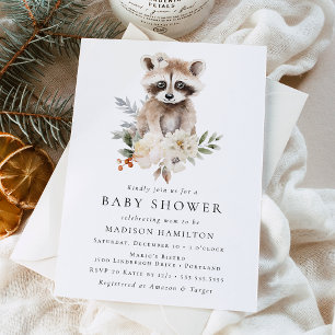 Invitation Baby shower d'hiver du Raccoon Aquarelle Cute