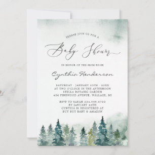 Invitation Baby shower d'hiver Elégant bois chic Pine Arbres