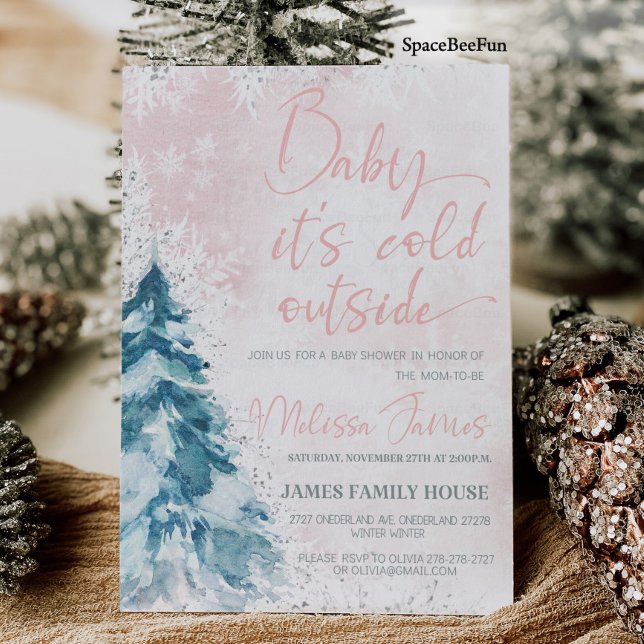 Invitation Baby shower d'hiver Fille bébé il fait froid à l'e (Winter baby shower Girl Baby it's cold outside Baby shower invitation Winter baby shower invites Chr)