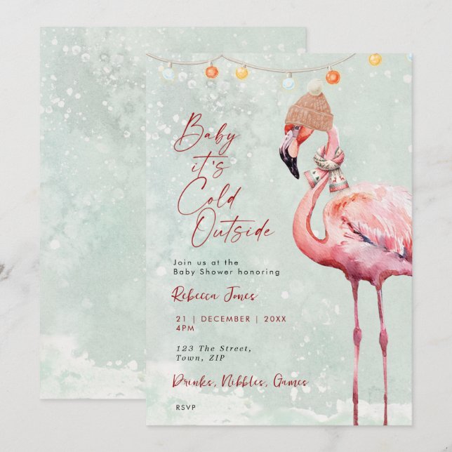 Invitation baby shower d'hiver flamingo (Devant / Derrière)