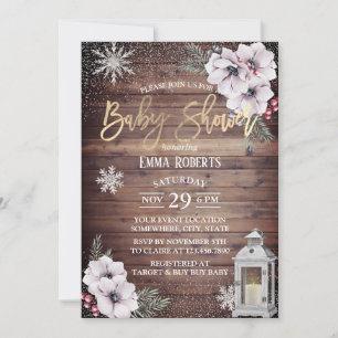 Invitation Baby shower d'hiver Flammes de neige à lanterne ru