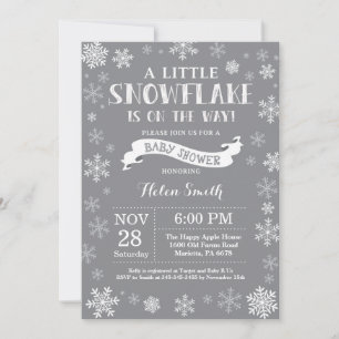 Invitation Baby shower d'hiver Flocon de neige blanc et gris