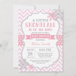 Invitation Baby shower d'hiver Flocon de neige ros