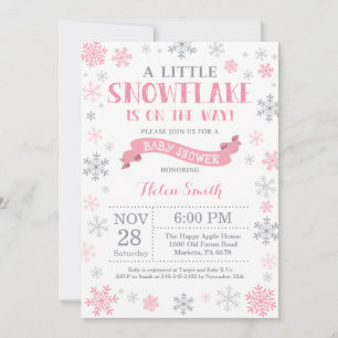 Invitation Baby shower d'hiver Flocon de neige ros