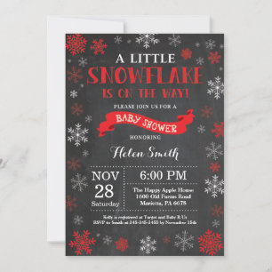 Invitation Baby-Shower d'hiver - Flocon de neige rouge sur ta