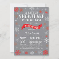 Baby shower d'hiver Flocon rouge blanc et gris