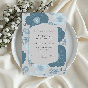 Invitation Baby shower d'hiver Floral Argent Bleu Élégant Boh