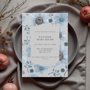 Invitation Baby shower d'hiver Floral Argent Bleu Élégant Boh