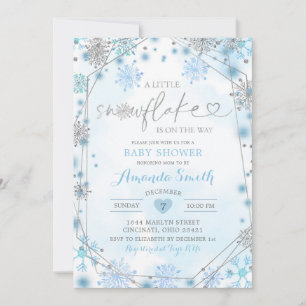 Invitation Baby shower d'hiver géométrique bleu et argent Inv