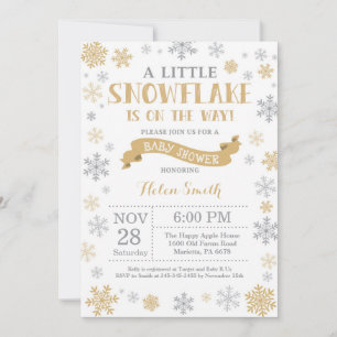 Invitation Baby shower d'hiver Gold Flocon de neig