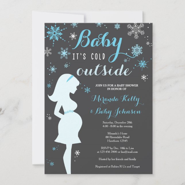 Invitation Baby shower d'hiver, hiver bleu (Devant)