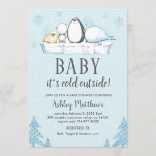 Invitation baby shower d'hiver invitation, animaux d'hiver