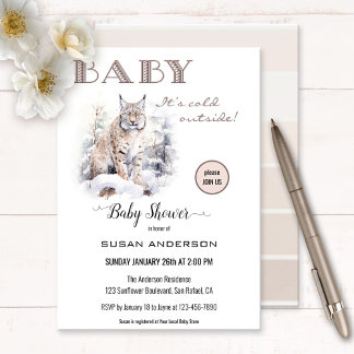 Invitation Baby shower d'hiver Lynx d'aquarelle