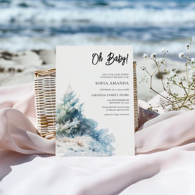 Invitation Baby shower d'hiver minimaliste aquarelle (Créateur téléchargé)