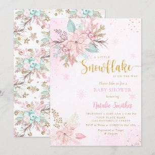 Invitation Baby shower d'hiver Parties scintillant rose et or