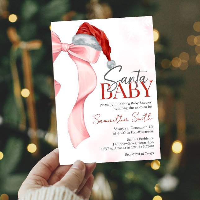 Invitation Baby shower d'hiver père Noël (Santa Baby Coquette Christmas Winter Baby Shower Invitation)