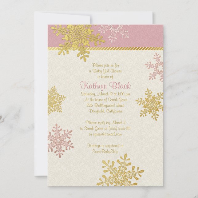 Invitation Baby shower d'hiver Pink Gold Ivy Snowflake (Devant)