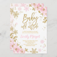 Invitation Baby shower d'hiver Pink Gold Snowflake