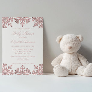 Invitation Baby shower d'hiver Pink Rose Gold Snowflake