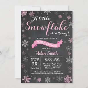 Invitation Baby shower d'hiver Pink Snowflake Chalkboard