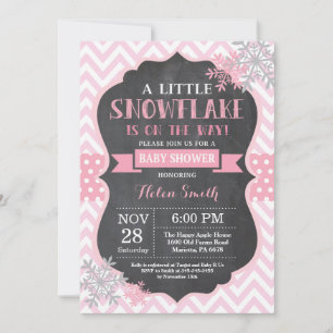 Invitation Baby shower d'hiver Pink Snowflake Chalkboard