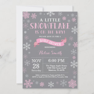 Invitation Baby shower d'hiver Pink White and Grey Snowflake