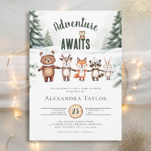 Invitation Baby shower d'hiver pour les animaux en bois