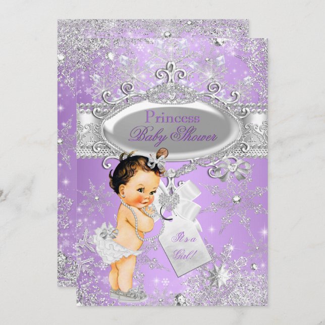Invitation Baby shower d'hiver Princess Brunette (Devant / Derrière)
