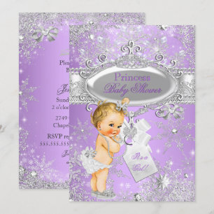 Invitation Baby shower d'hiver Princesse violette Blonde