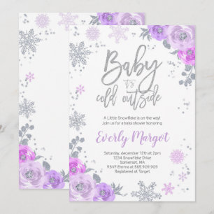 Invitation Baby shower D'Hiver Purple Et Argent