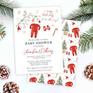 Invitation Baby shower d'hiver Red Père Noël Baby Christmas