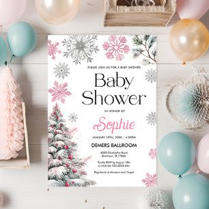 Invitation Baby shower d'hiver rose