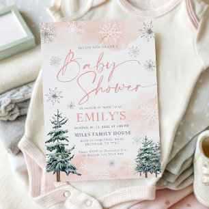 Invitation Baby shower d'hiver rose élégant
