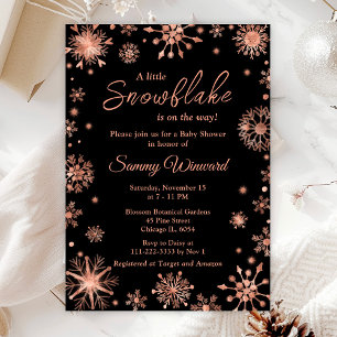 Invitation Baby shower d'hiver rose Gold Snowflakes