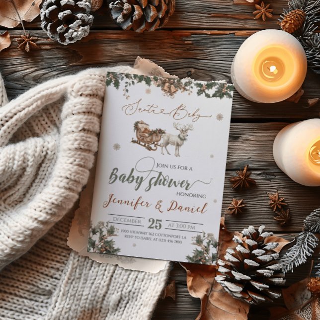 Invitation Baby shower d'hiver rouge vert de Noël père Noël B (Créateur téléchargé)